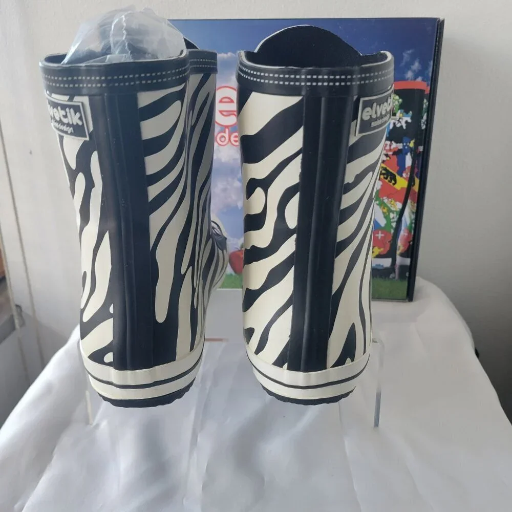 NWT - Elvetik Zebra Stripes Rubber Lace-up Boots Swiss Design (US Size 5)
